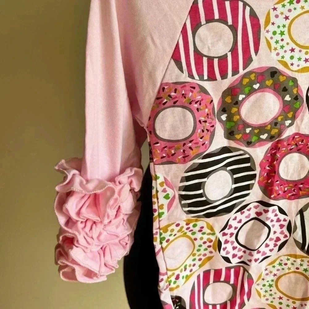 GIRLS RUFFLED ROSE “DOUGHNUTS” SHIRT SIZE 7 - Picture 7 of 11